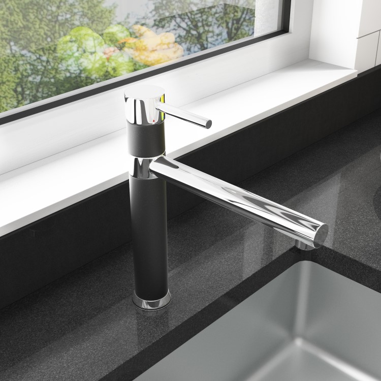 GRADE A1 - Taylor & Moore REGALBLACK Black and Chrome Single Lever Kitchen Mixer Tap