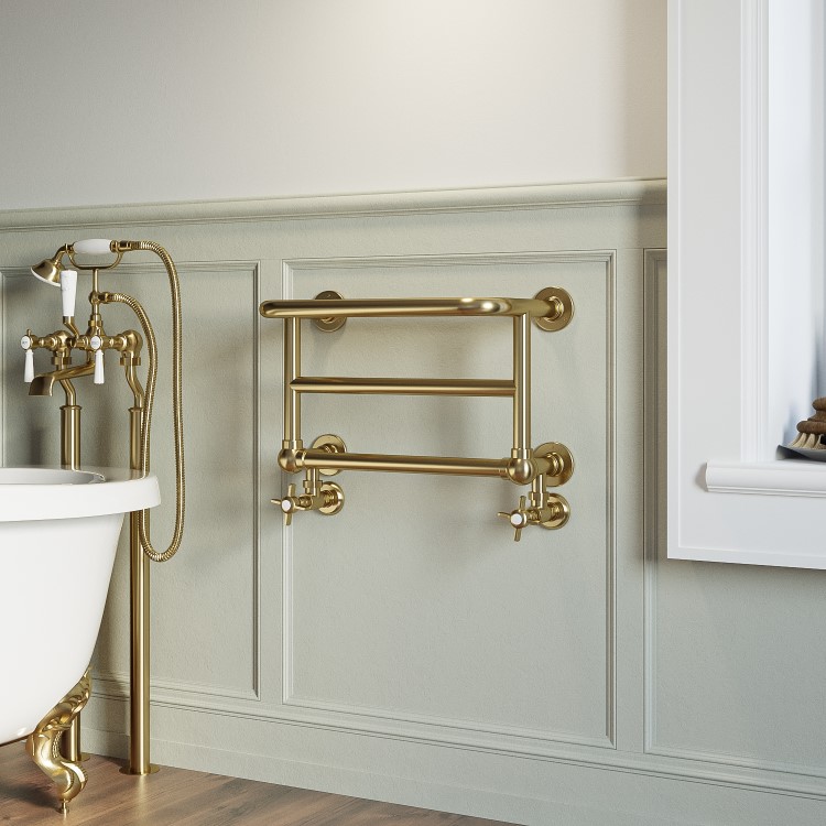 GRADE A2 - Brass Traditional Heated Towel Shelf Radiator 350 x 550mm- Regent