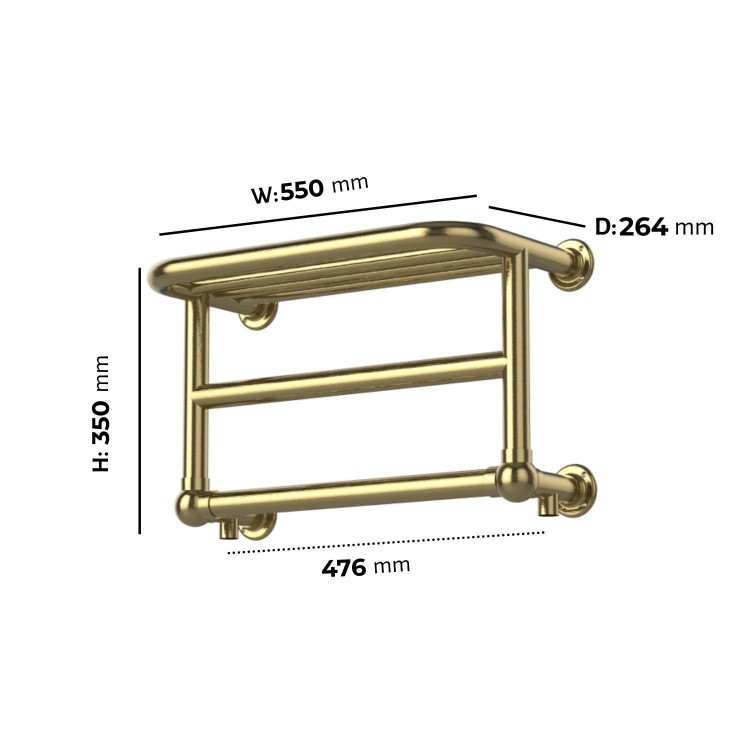 Brass Traditional Heated Towel Shelf Radiator 350 x 550mm- Regent