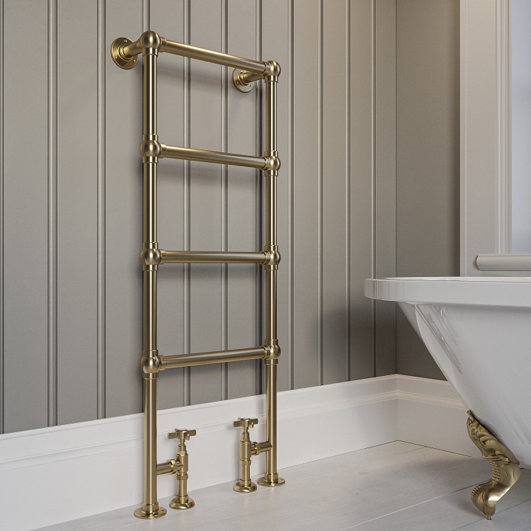 ONLY OPENED - Brass Vertical Traditional Towel Rail Radiator 1200 x 479mm - Regent
