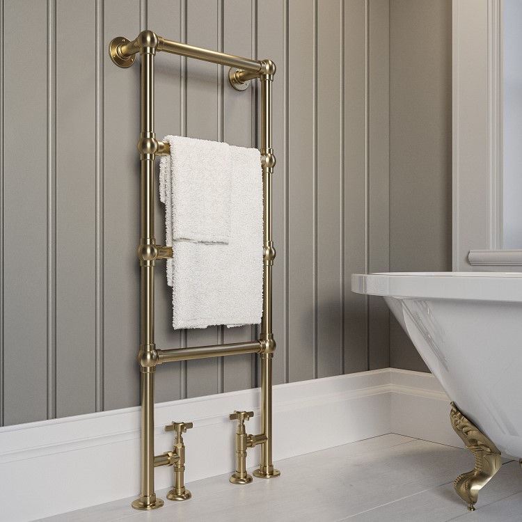 ONLY OPENED - Brass Vertical Traditional Towel Rail Radiator 1200 x 479mm - Regent