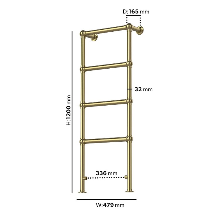 ONLY OPENED - Brass Vertical Traditional Towel Rail Radiator 1200 x 479mm - Regent