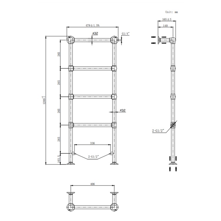 ONLY OPENED - Brass Vertical Traditional Towel Rail Radiator 1200 x 479mm - Regent