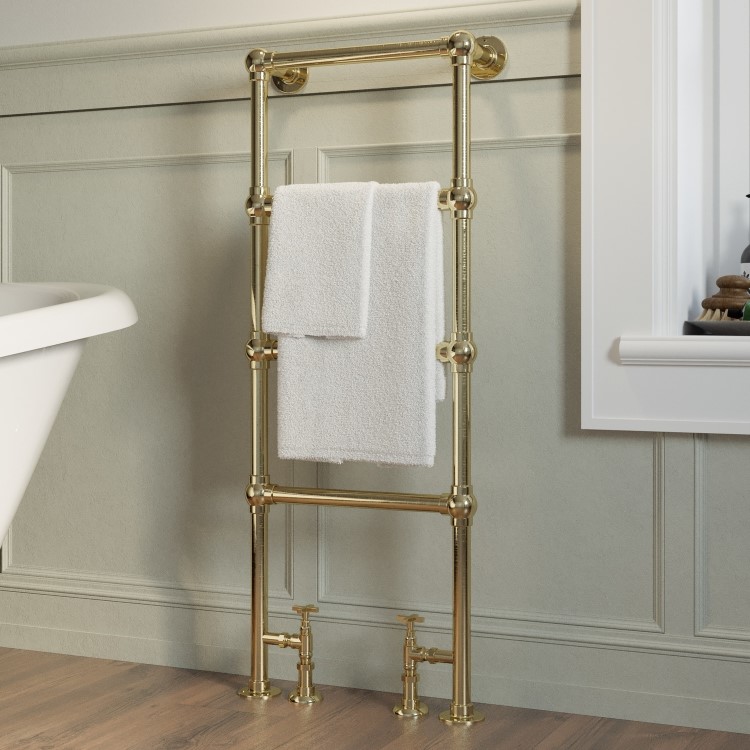 Brass Vertical Traditional Towel Rail Radiator 1200 x 479mm - Regent