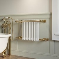 ONLY OPENED - White and Brass Traditional Column Radiator with Towel Rail 510 x 740mm - Regent