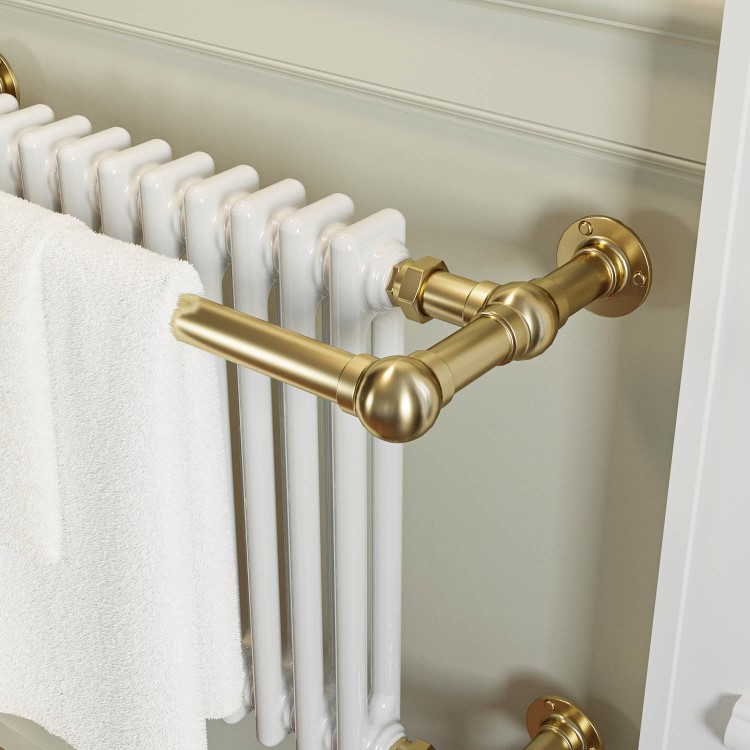 ONLY OPENED - White and Brass Traditional Column Radiator with Towel Rail 510 x 740mm - Regent