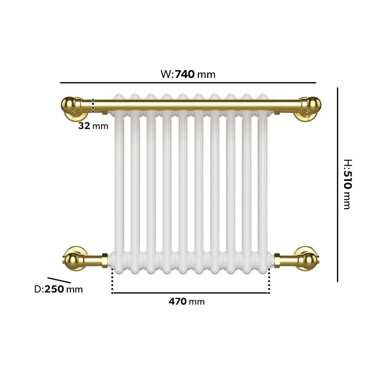 ONLY OPENED - White and Brass Traditional Column Radiator with Towel Rail 510 x 740mm - Regent