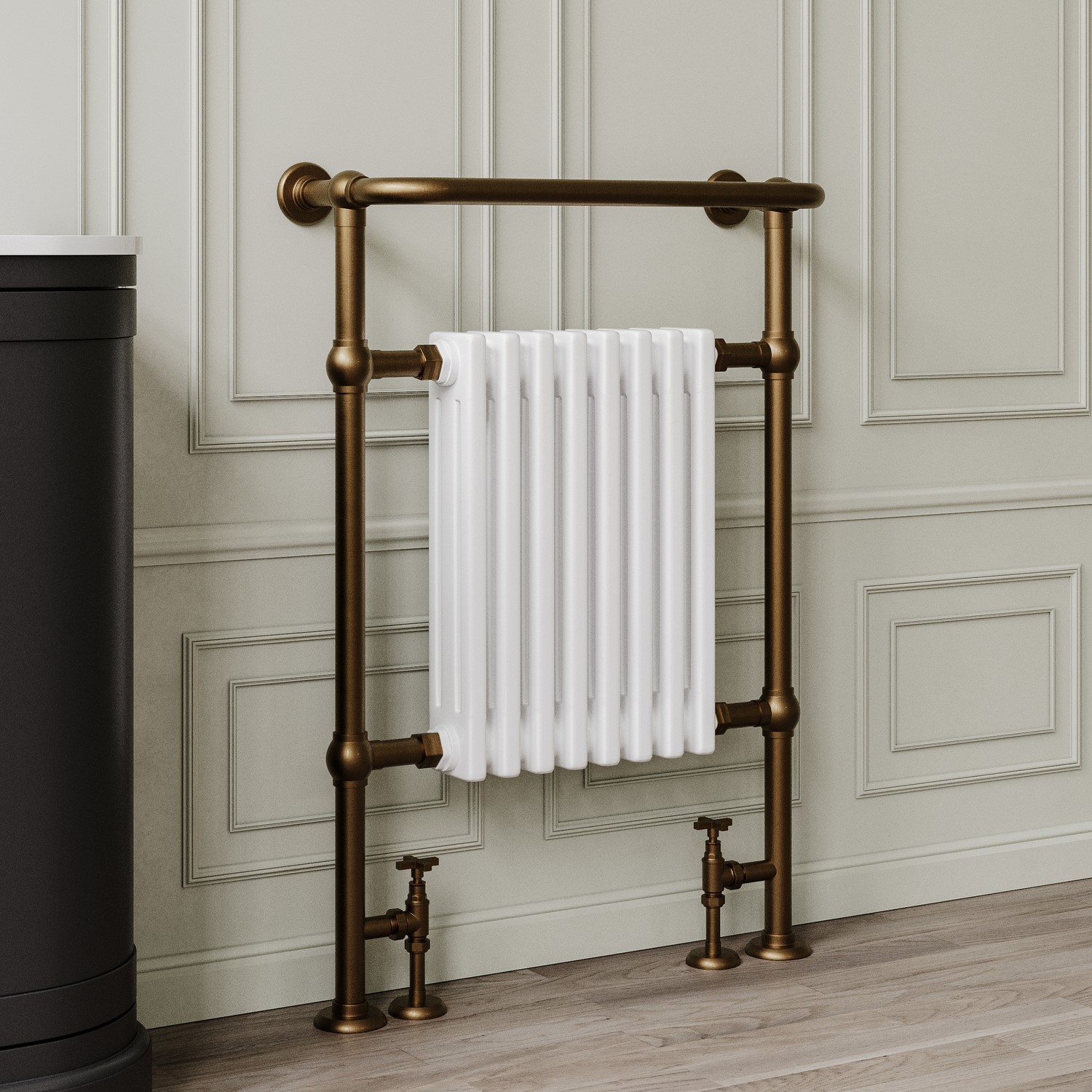 White and Bronze Traditional Column Radiator with Towel Rail 952 x ...