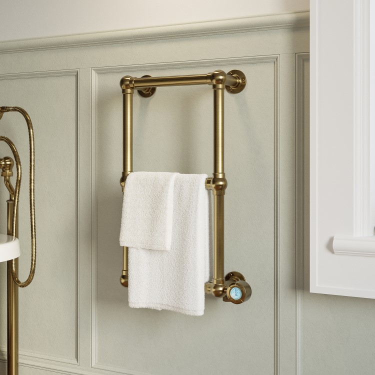 Brass Vertical Traditional Electric Towel Radiator 700 x 400mm - Regent