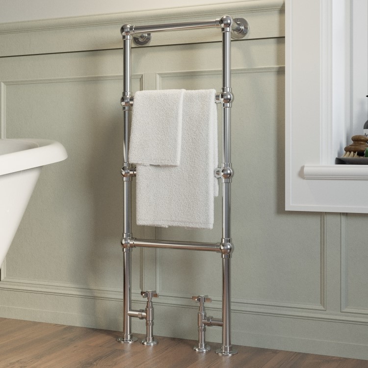 Chrome Vertical Traditional Towel Rail Radiator 1200 x 479mm - Regent