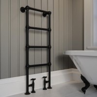 ONLY OPENED - Black Vertical Traditional Towel Rail Radiator 1200 x 479mm - Regent