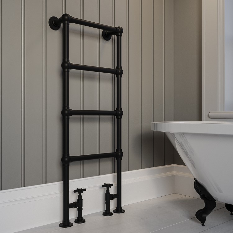 ALMOST PERFECT - Black Vertical Traditional Towel Rail Radiator 1200 x 479mm - Regent