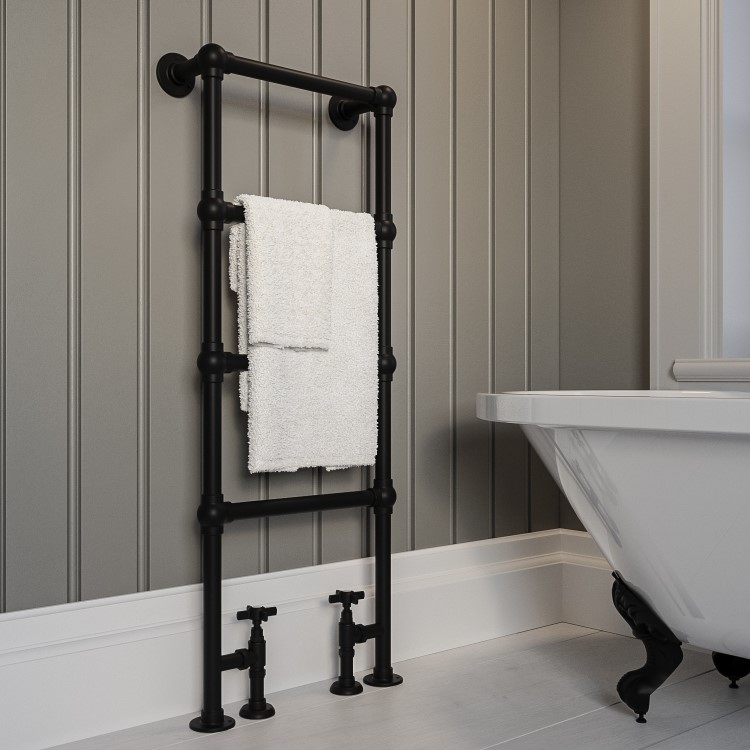 ALMOST PERFECT - Black Vertical Traditional Towel Rail Radiator 1200 x 479mm - Regent