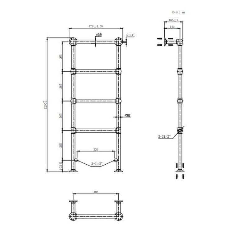 ALMOST PERFECT - Black Vertical Traditional Towel Rail Radiator 1200 x 479mm - Regent
