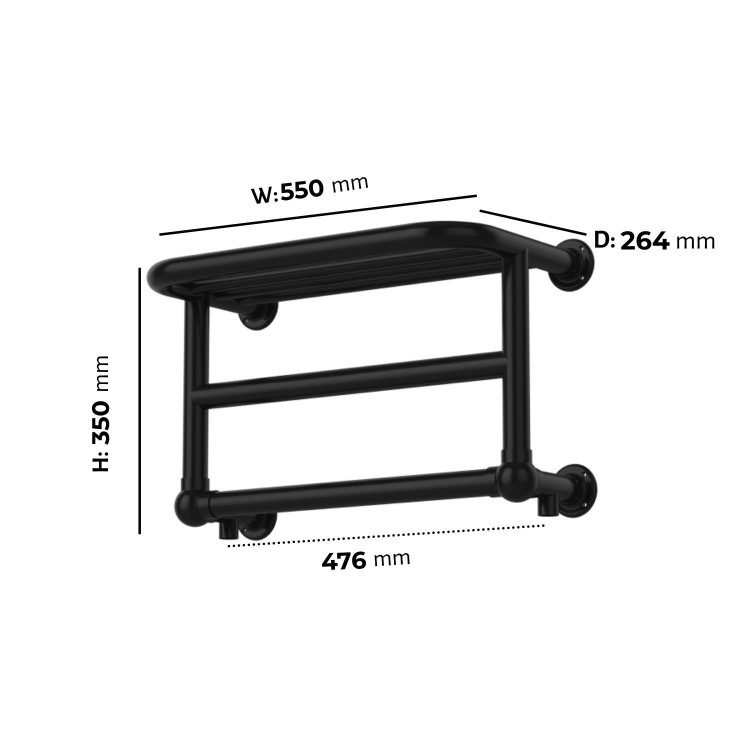 Black Traditional Heated Towel Shelf Radiator 350 x 550mm- Regent