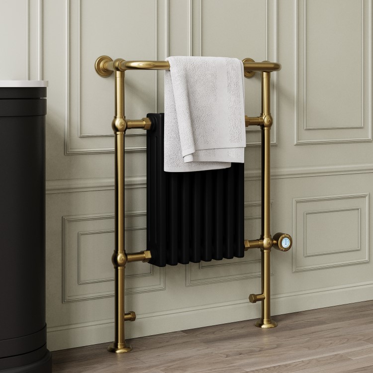Black and Brass Electric Traditional Column Radiator with Towel Rail 952 x 659mm - Regent