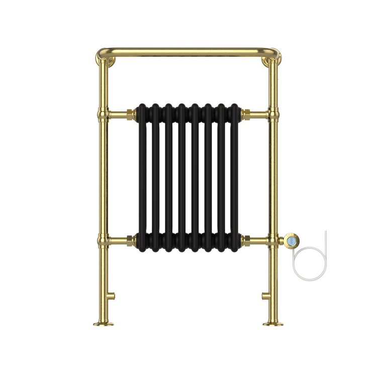 Black and Brass Electric Traditional Column Radiator with Towel Rail 952 x 659mm - Regent