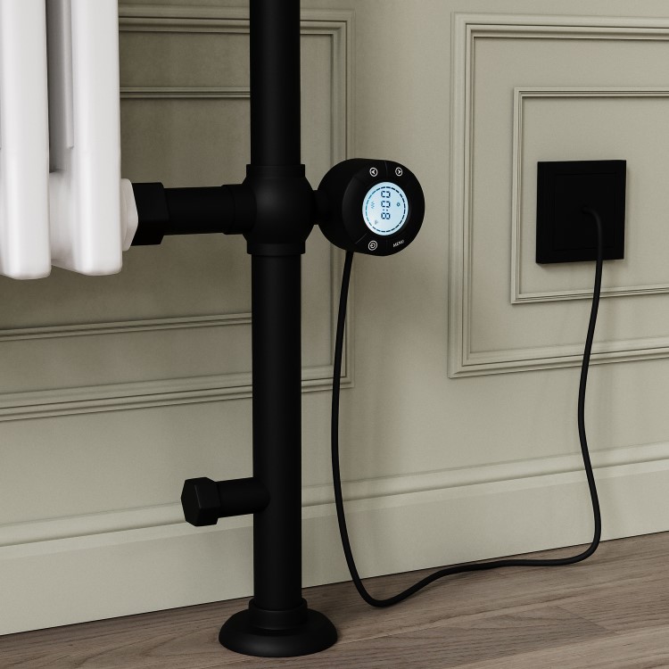 White and Black Electric Traditional Column Radiator with Towel Rail 952 x 659mm - Regent