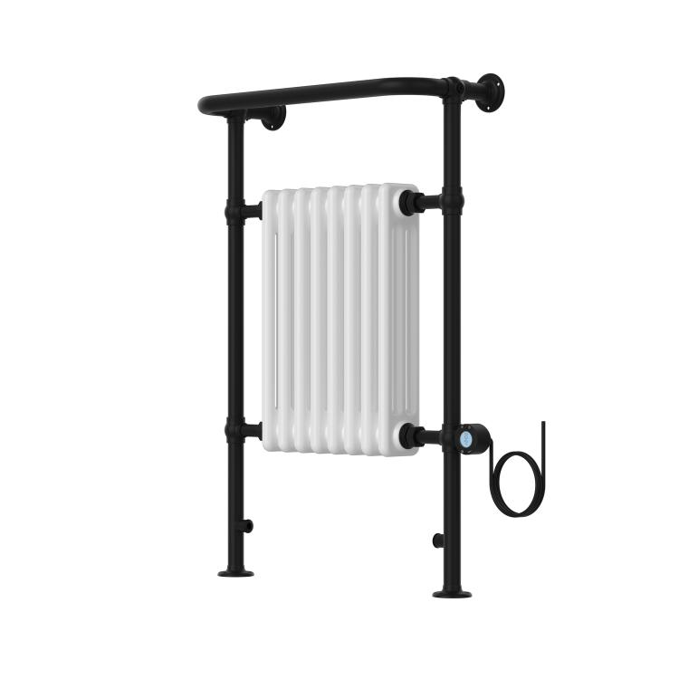 White and Black Electric Traditional Column Radiator with Towel Rail 952 x 659mm - Regent
