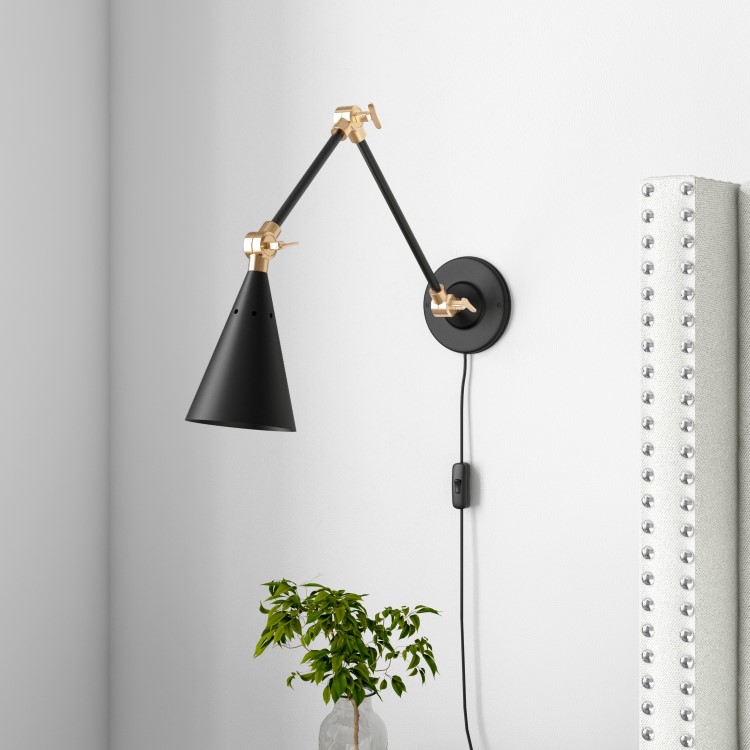Black Cone Wall Light with Brass Finish - Rome