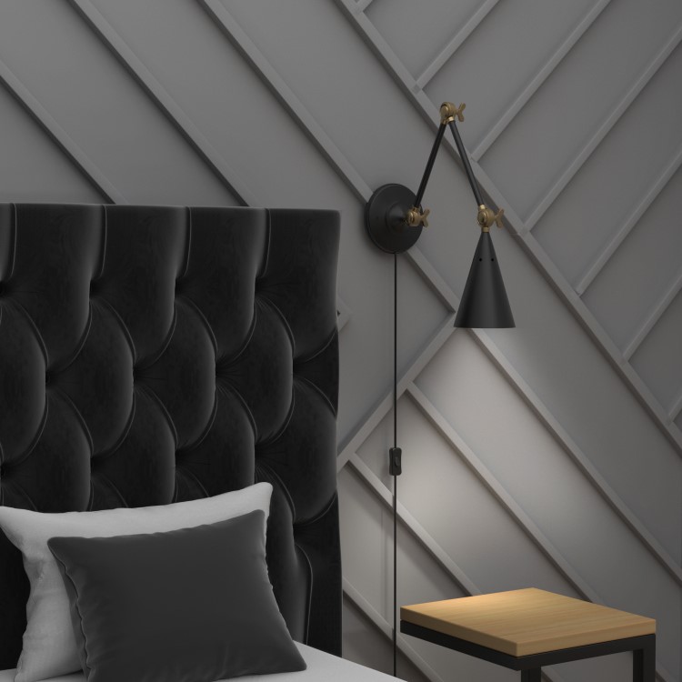 Black Cone Wall Light with Brass Finish - Rome