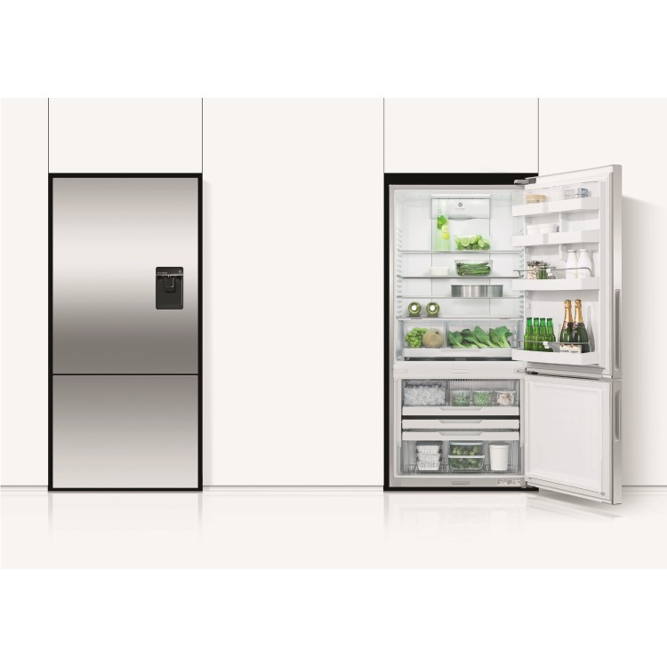 Fisher & Paykel RF522BRPUX6 25233 - 79cm Wide Right Hand Hinge Handleless Freestanding Fridge Freezer  With And Water Stainless Steel