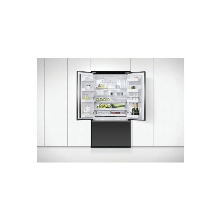 Fisher & Paykel 569 Litre French Style American Fridge Freezer - Matt Black Glass