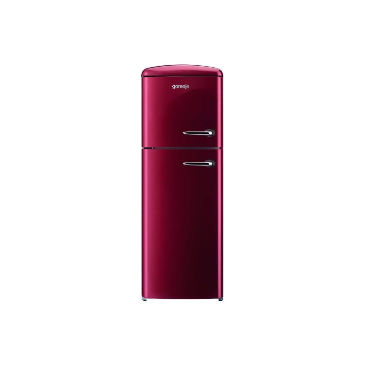 GRADE A1 - As new but box opened - Gorenje RF60309OR-L Retro Style Left Hand Hinge Top Mount Freestanding Fridge Freezer Burgundy