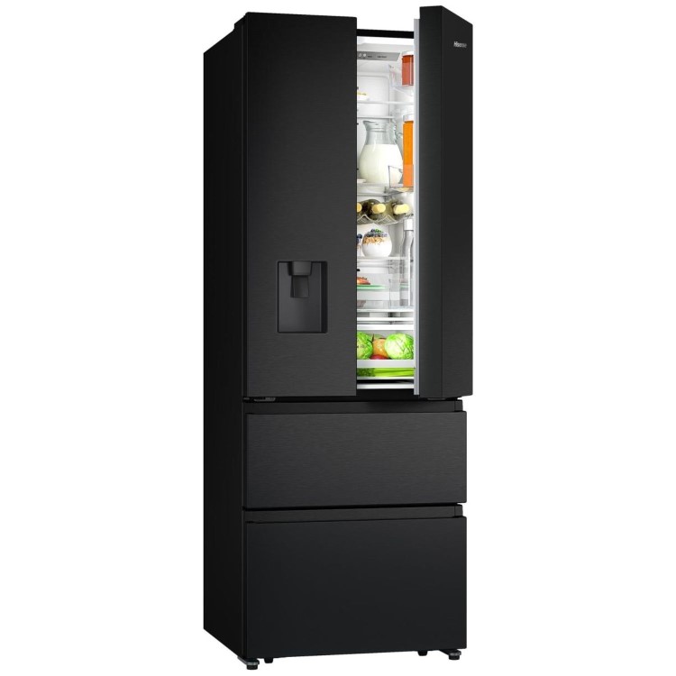 Hisense PureFlat Slim 485 Litre French Style American Fridge Freezer - Black