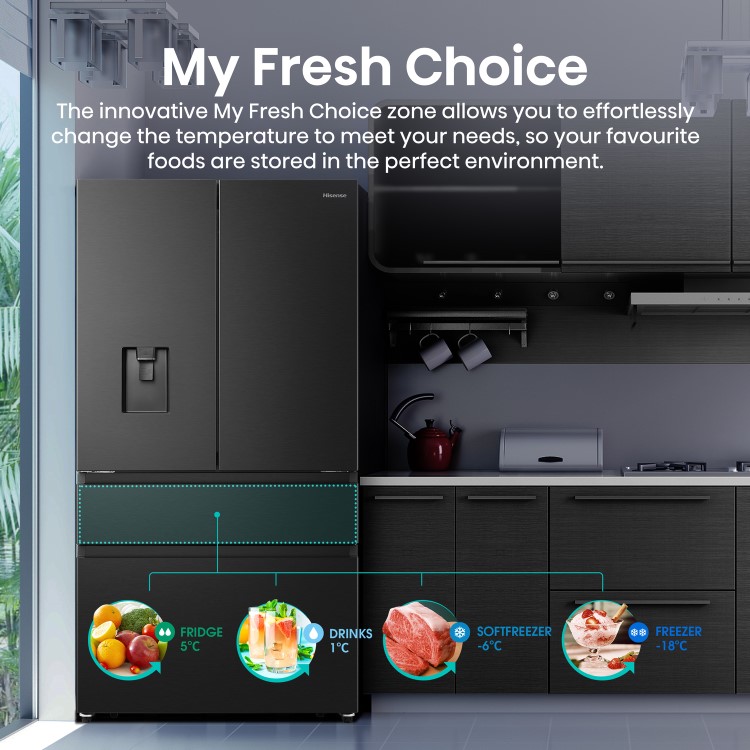 Hisense 579 Litre PureFlat French Door American Fridge Freezer - Black Steel