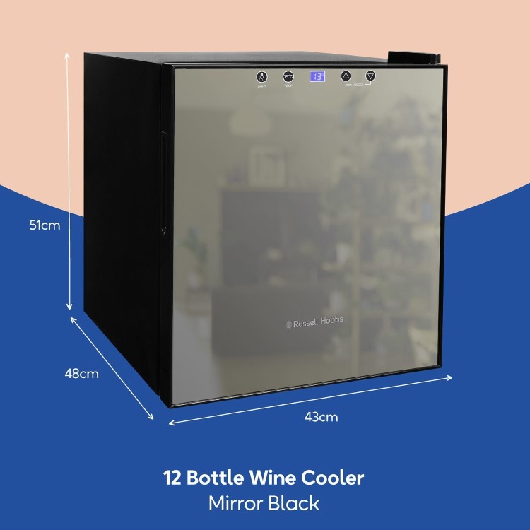 Russell Hobbs 12 Bottle Capacity Single Zone Freestanding Wine Cooler - Black