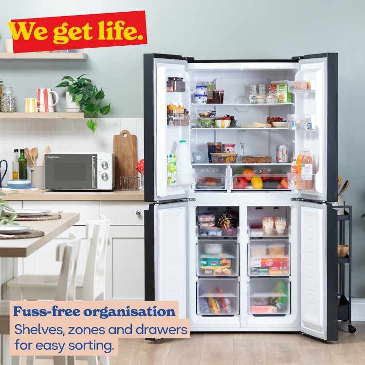 Russell Hobbs 421 Litre Four Door American Fridge Freezer - Black Steel