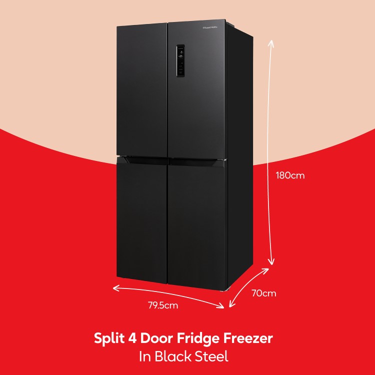 Russell Hobbs 421 Litre Four Door American Fridge Freezer - Black Steel