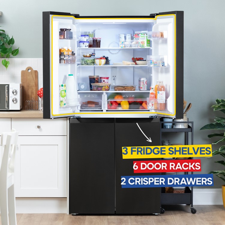 Russell Hobbs 421 Litre Four Door American Fridge Freezer - Black Steel