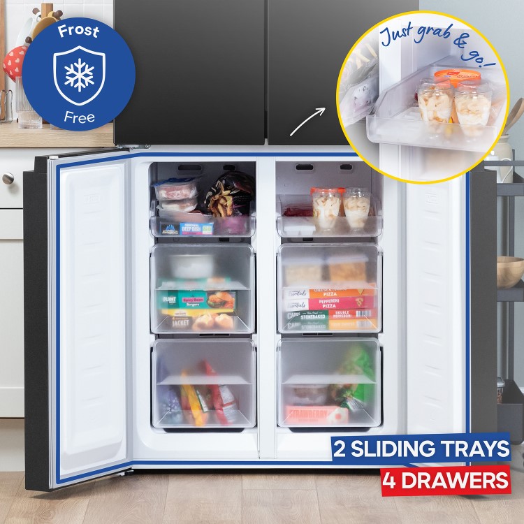 Russell Hobbs 421 Litre Four Door American Fridge Freezer - Black Steel