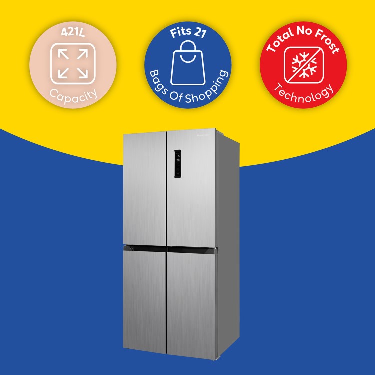 Russell Hobbs 421 Litre Four Door American Fridge Freezer - Stainless Steel
