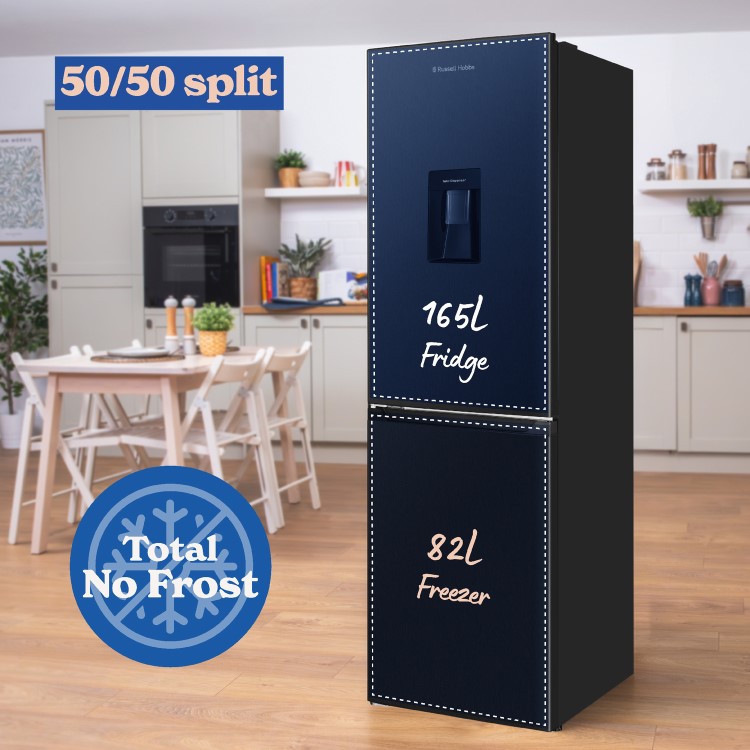 Russell Hobbs 245 Litre 50/50 Fridge Freezer with Water Dispenser - Black Steel