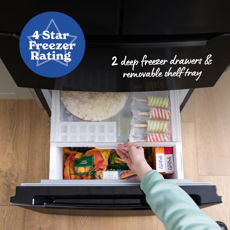 Russell Hobbs 320 Litre French Style American Fridge Freezer - Black Steel