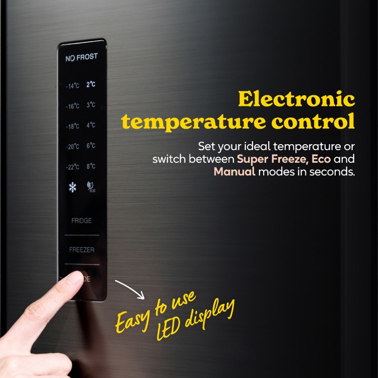 Russell Hobbs 320 Litre French Style American Fridge Freezer - Black Steel