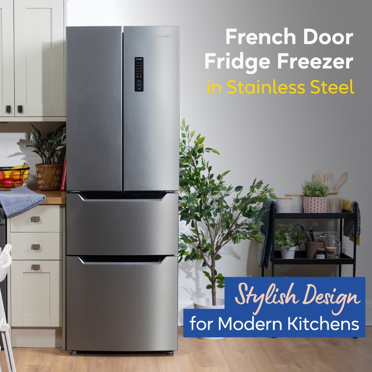 Russell Hobbs 320 Litre French Style American Fridge Freezer - Stainless Steel