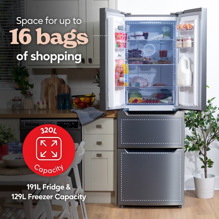 Russell Hobbs 320 Litre French Style American Fridge Freezer - Stainless Steel
