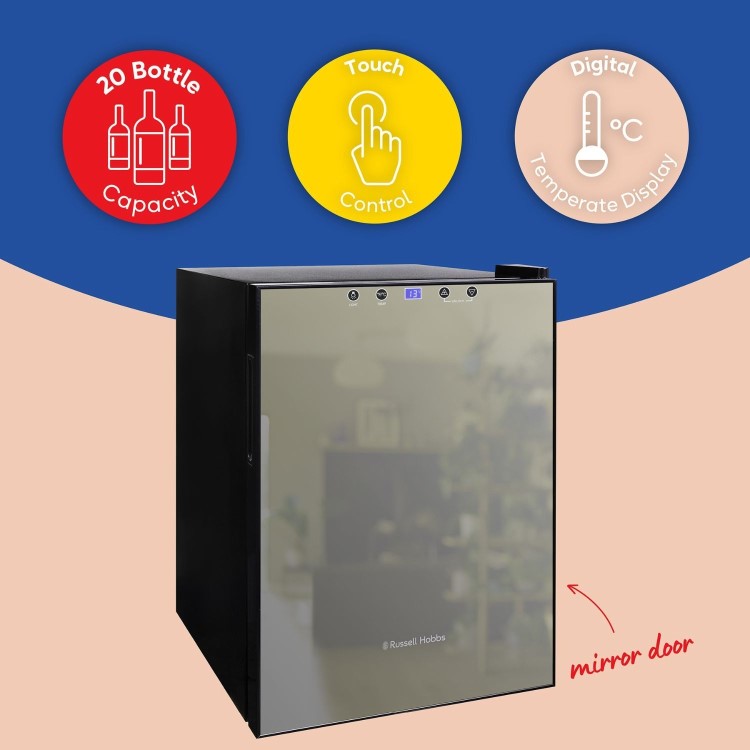 Russell Hobbs 20 Bottle Capacity Single Zone Freestanding Wine Cooler - Black