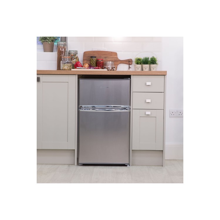 GRADE A2 - Russell Hobbs RHUCFF50SS Under Counter Top Mount Freestanding Fridge Freezer - Stainless Steel