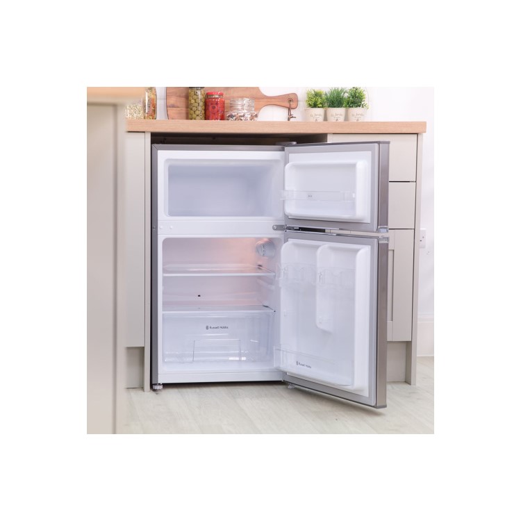 GRADE A2 - Russell Hobbs RHUCFF50SS Under Counter Top Mount Freestanding Fridge Freezer - Stainless Steel