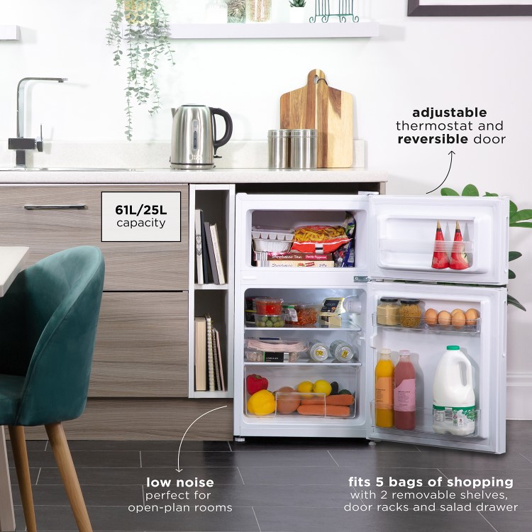 Russell Hobbs 90 Litres 60/40 Under Counter Top Freestanding Fridge Freezer - White