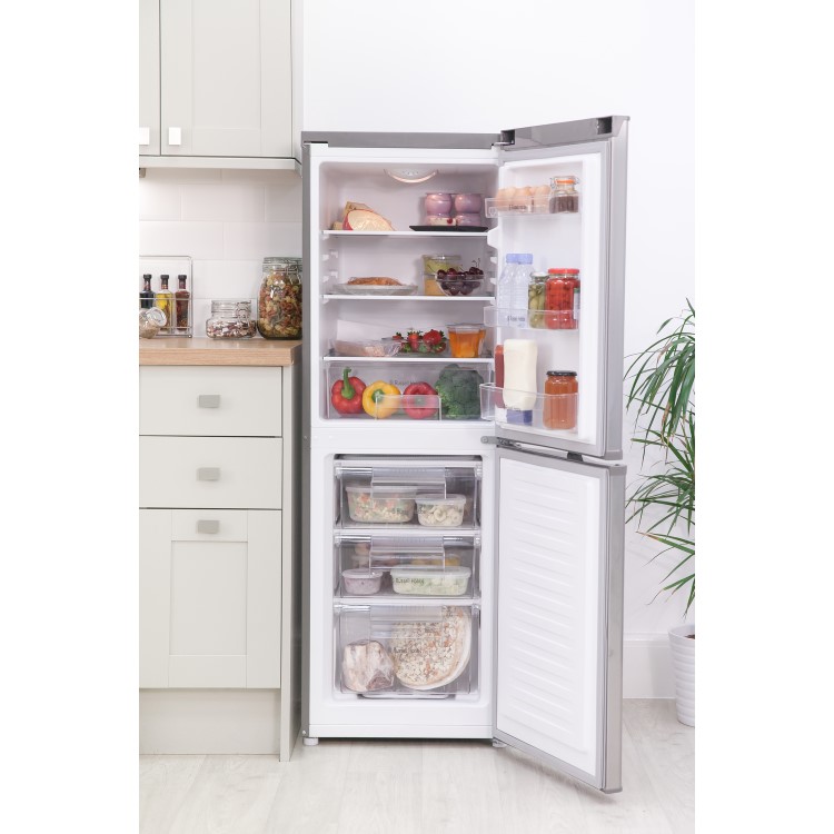 GRADE A3 - Russell Hobbs RH50FF144SS 156 Litre Freestanding Fridge Freezer 50/50 Split A+ Energy Rating 50cm Wide - Stainless Steel