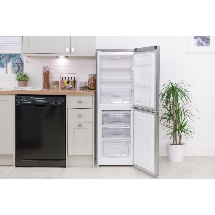 GRADE A3 - Russell Hobbs RH50FF144SS 156 Litre Freestanding Fridge Freezer 50/50 Split A+ Energy Rating 50cm Wide - Stainless Steel