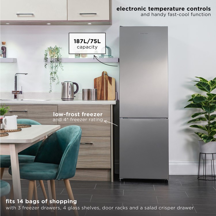 Russell Hobbs 262 Litre 70/30 Split Freestanding Fridge Freezer - Stainless Steel