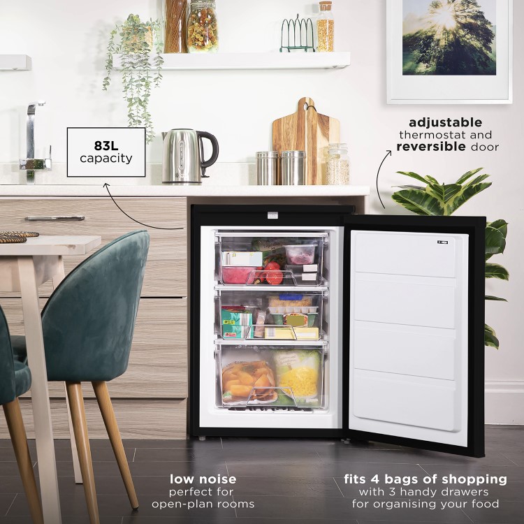Russell Hobbs 83 Litres Under Counter Freestanding Freezer - Black
