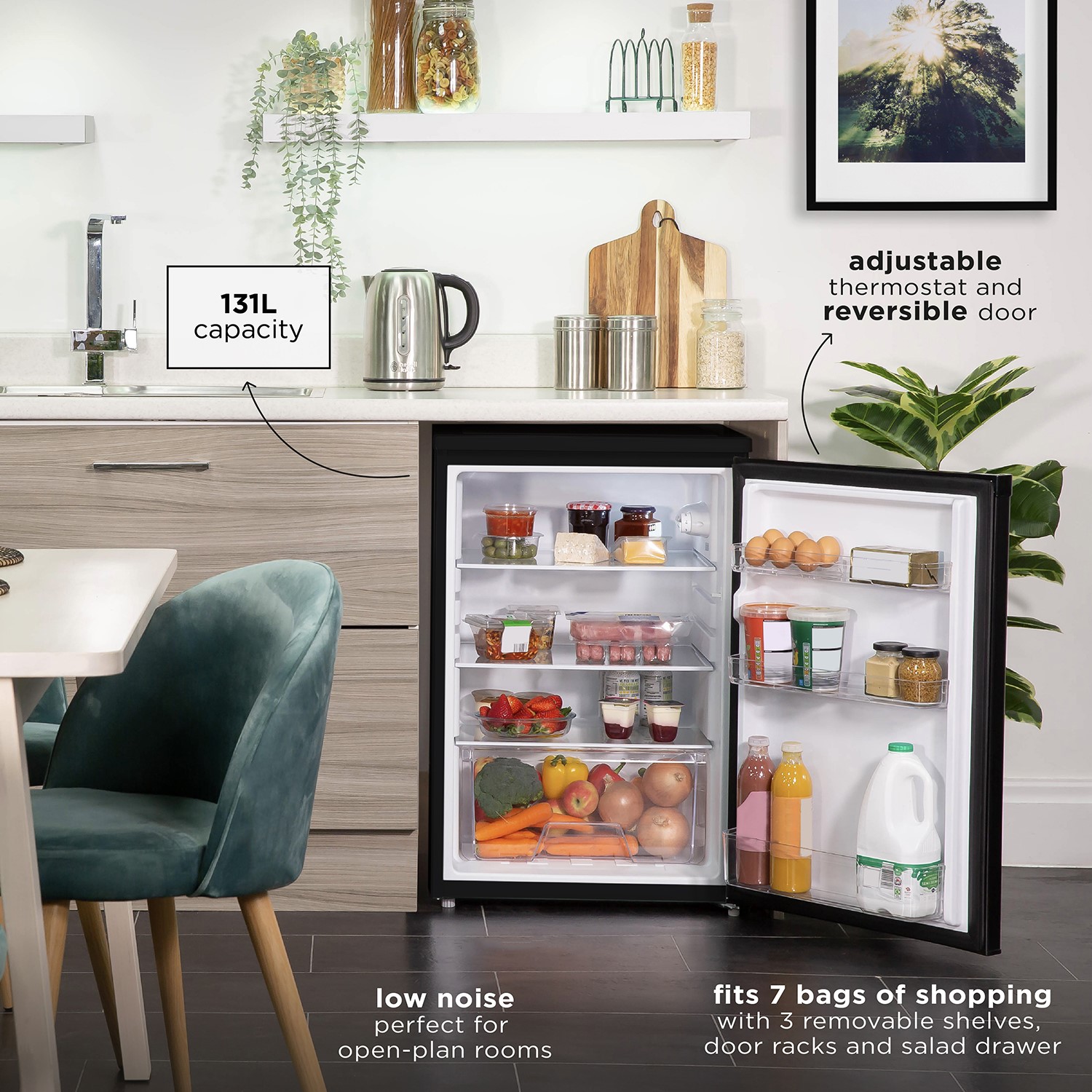 Russell Hobbs 131 Litre Undercounter Larder Fridge Black RH55UCLF4B